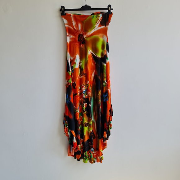Facemod Multicolour Strapless Summer Party Dress Sz M Stretch - Picture 4 of 6